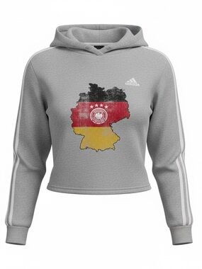 adidas Grey Cropped Hoodie with German Flag Map Graphic